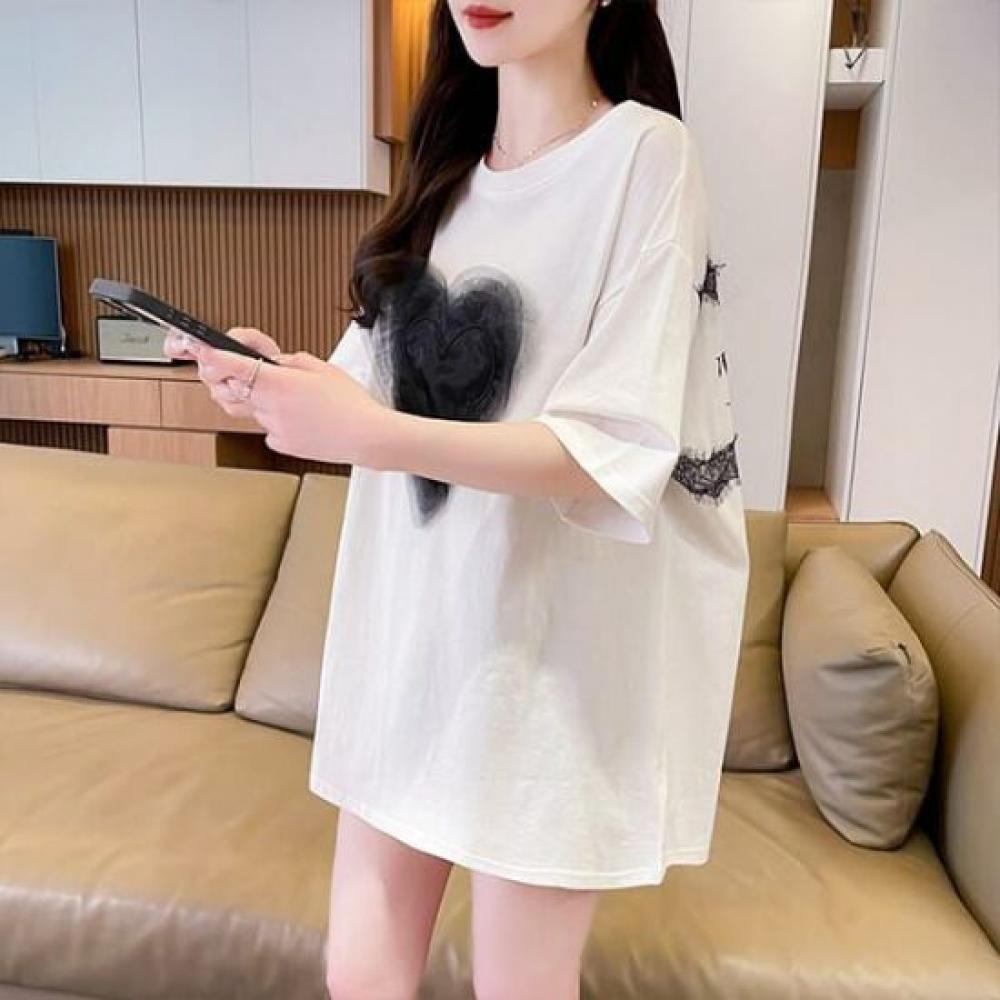 Navava Women Lovely HearT PrinTing Loose FiT T shirT nT2437