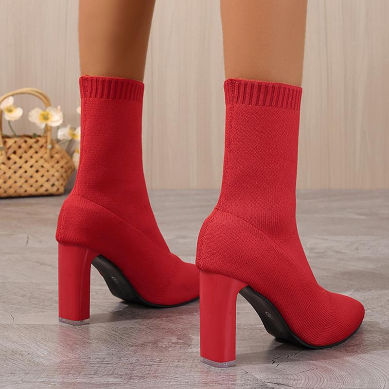 Lucyever Plus Size High Heels Socks Boots for Women Autumn Winter Pointed Toe Stretch Ankle Boots Woman Slip On Short Booties 43
