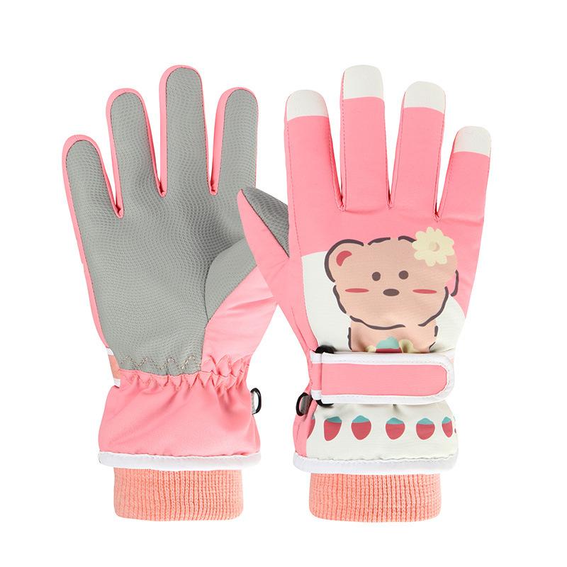 Winter Five Finger Girls' Ski Gloves  Primary School Students' Cycling Cartoon Warm Touch Screen Anti Drop Snow Cotton Gloves