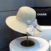 Hepburn style straw hat seaside vacation sun hat summer straw braided big brim temperament bow sun hat women's