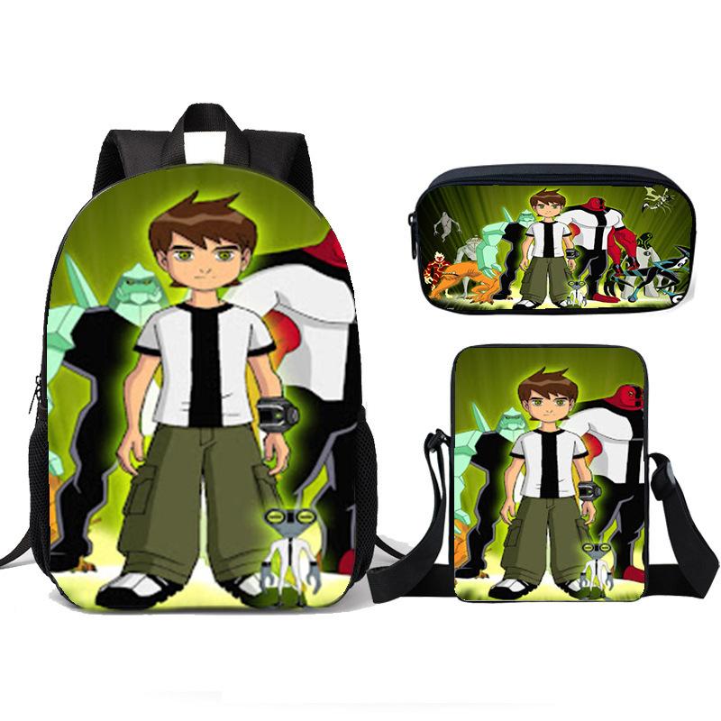 Teenage Hacker BEN10 Backpack, Elementary School Backpack, Three Piece Set, Children's Backpack, Shoulder Bag, Pencil Case
