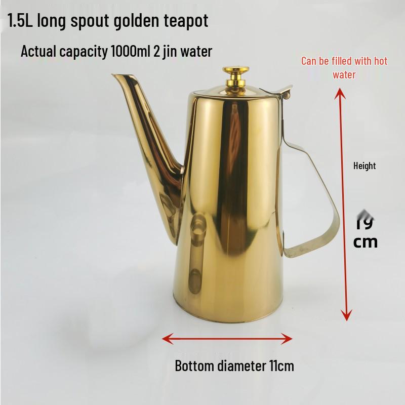 Thickened Stainless Steel Long Spout Teapot with Flat Lid, Large Capacity for Cold Water, Soup, or Juice.