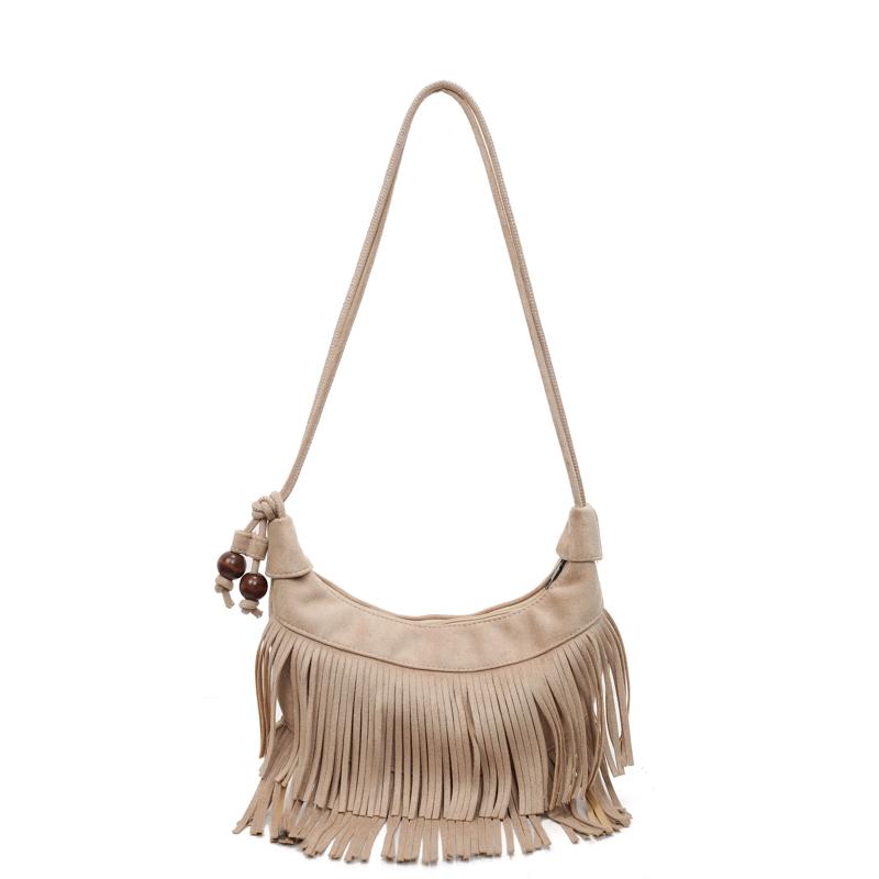 2025 Autumn Fashion Classic Style Faux Suede Tassel Shoulder Bags Solid Zipper Popularity Personality Crossbody Bags for Women