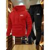 New Men's Color Block Hoodie and Sweatpants Set Soft Fabric Waist Drawstring Stylish Black White Print Clothes for Men
