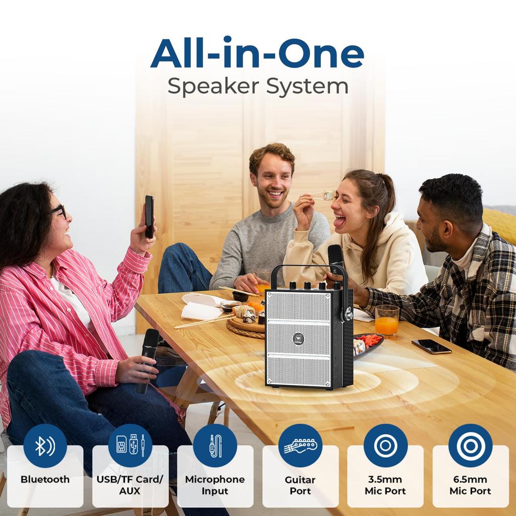W WINBRIDGE S99 Portable Speaker with Handheld Microphone for Simultaneous High PA System with and MicroSD Ideal for School and More Two-Person Use,
