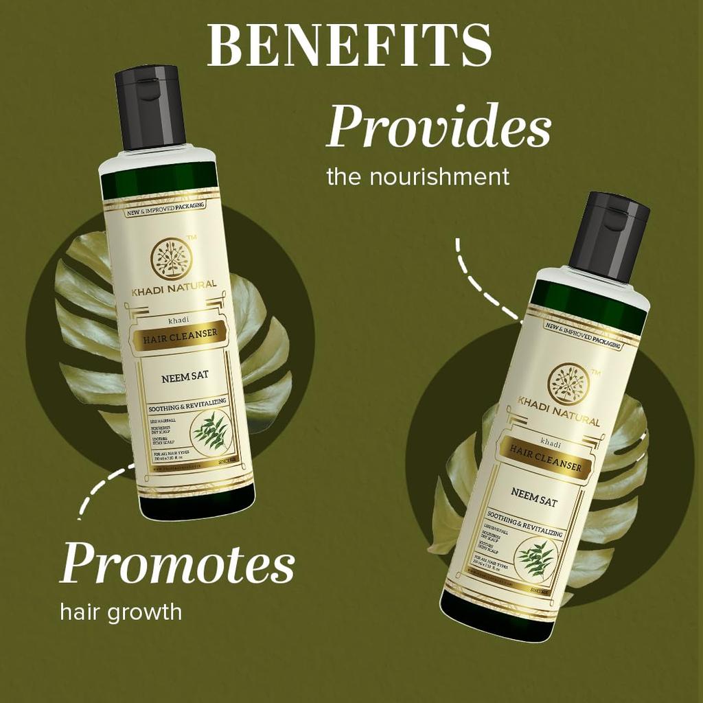 Khadi Natural Neem Sat Hair Shampoo for Thick Strong Hair Pack of 2 X 210 ml Natural Hair Cleanser