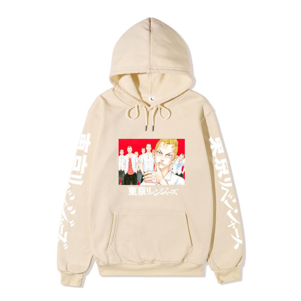 Tokyo Revengers Anime Pullover Hoodie, Takemichi Group Character Print Long Sleeve Sweatshirt Unisex Street Hoodie with Japanese Sleeve Letter