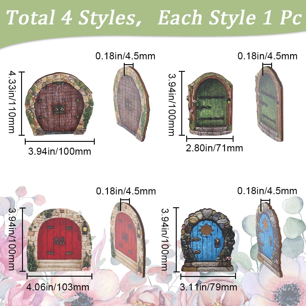 GORGECRAFT 4 SZT 4 Style Miniaturowe Drzwiczki do Bajkowego Ogrodu na Drzewo Drewniane Drzwiczki Okna Akcesoria Ścienne Zestaw DIY Rzeźba Artystyczna Dekoracja Zewnętrzna na Pień Drzewa Bonsai