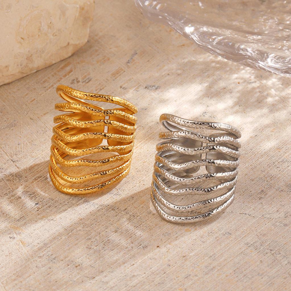 New Trendy Stainless Steel Multilayer Lines Open Rings for Women Gold Color Geometric Punk Adjustable Finger Rings Jewelry Gifts