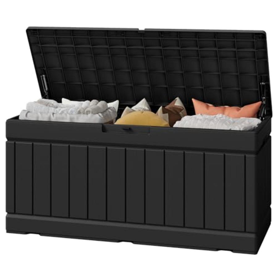 

82 Gallon Outdoor Storage Box with Lid for Patio Furniture Garden Tools Pool Supplies Waterproof UV Resistant Lockable Black United States