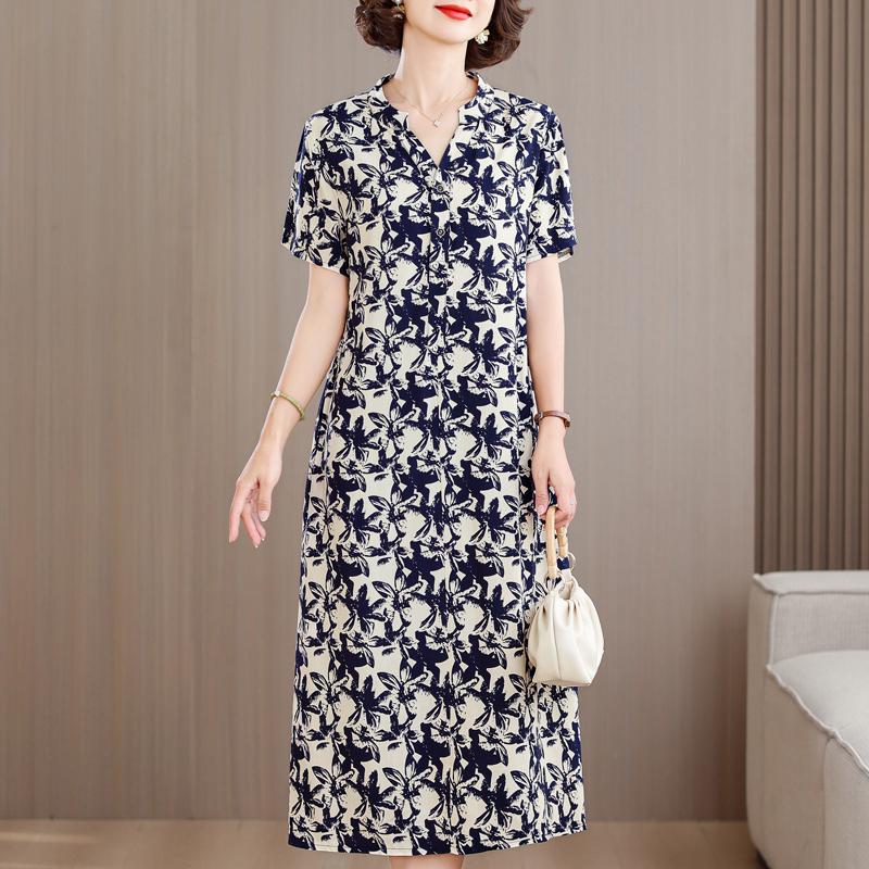 Plus Size Summer Long Dresses for Women Clothes Elegant Short Sleeve Loose V-Neck Women's Summer Dress