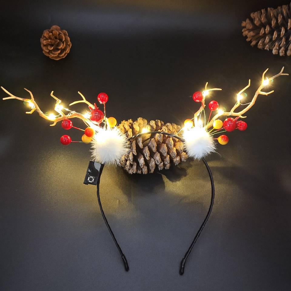 Glowing Reindeer Berry Antler Headband for Christmas & Halloween Parties