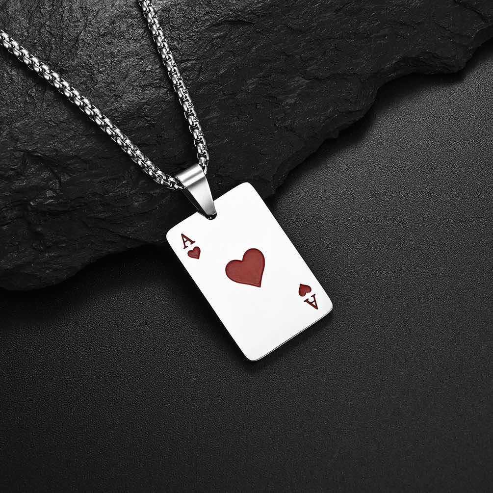Summer Ace of Hearts Titanium Necklace & Hoodie Set: Trendy Hip Hop Style for Men & Women