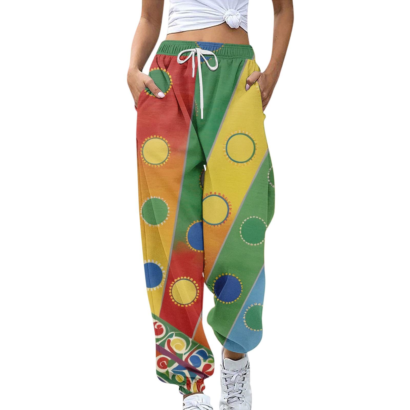 

Женские спортивные брюки с карманами, модные брюки с цветочным принтом, эластичной талией, повседневные спортивные штаны S