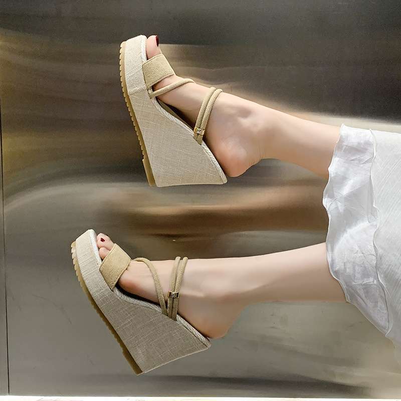 2025 Summer New Super High Heel Two Wear Shoes Wedge Heel Sandals Women's Versatile Platform Muffin Shoes Word with Cool Slippers