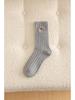 Women's Japanese Style Black & White Embroidered Ribbed Wool Mid-Calf Socks - Thick, Warm, Loose Fit for Autumn & Winter