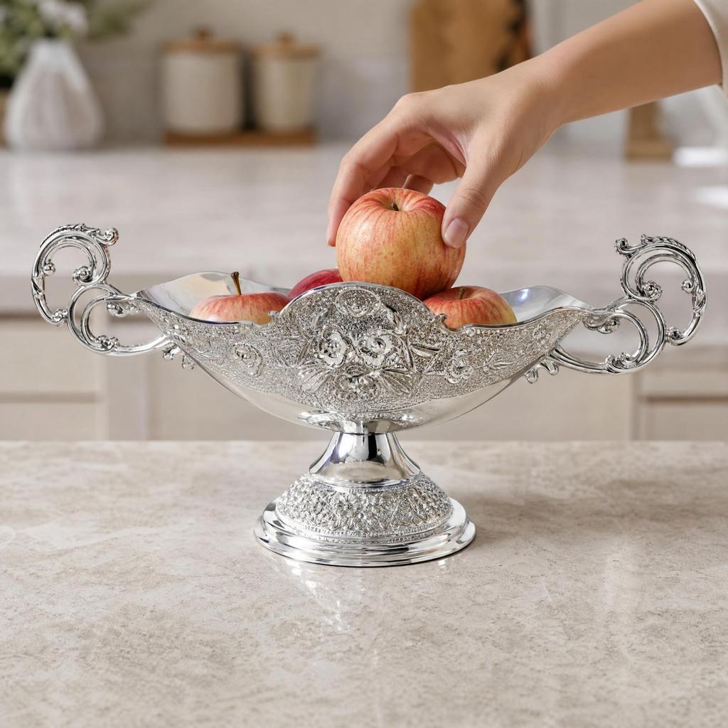 Fruit Bowl with Handles Embossed Pedestal Stylish for Dining Table