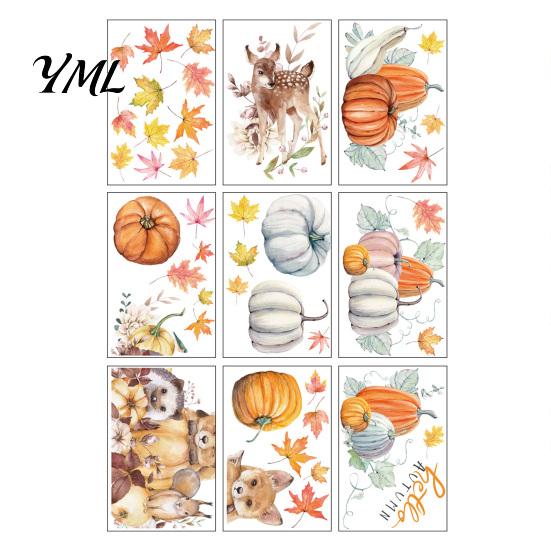 Removable Maple Leaf Decals 9 Sheets Fall Woodland Animals Window Clings, Autumn Pumpkin Autumnal Home Holiday Accents Squirrel Fox Rabbit Glass