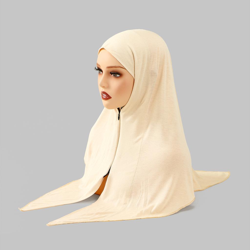 Zipper Design Muslim Hijab Solid Gray Instant Scarf Practical & Modest Islamic Headscarf for Women's Ethnic Fashion & Daily Use