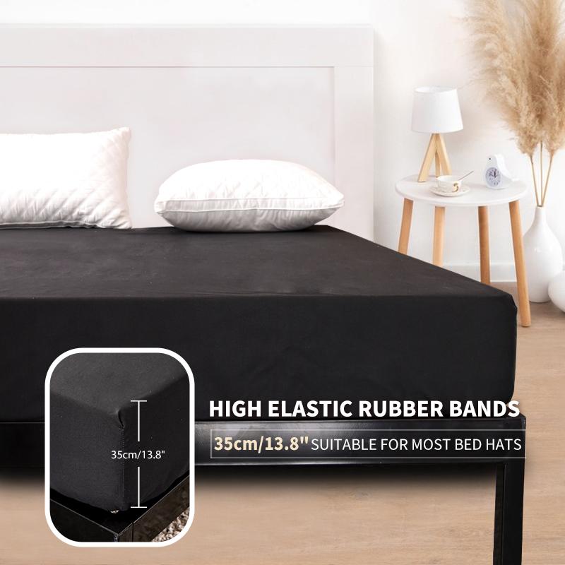 

Водонепроницаемый защитный чехол для матраса Queen Size 14 дюймов, глубокий карман, полиэстер, однотонная простыня на резинке (Черный, Королева) 90x200cm