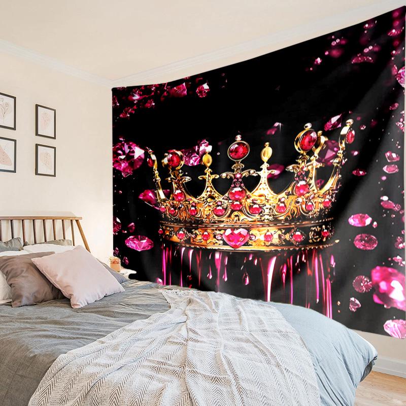 Pink Crown Sparkle Majesty Tapestry, Unique Design Tapestry, Wall Decor for Bedroom,Livingroom, Playroom,Heartwarming Fan Holiday Gifts