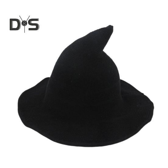 

Шляпа ведьмы для косплея, костюм на Хэллоуин, вязаная складная, однотонная, для фотосъемки, маскарада, украшения, головного убора чёрный