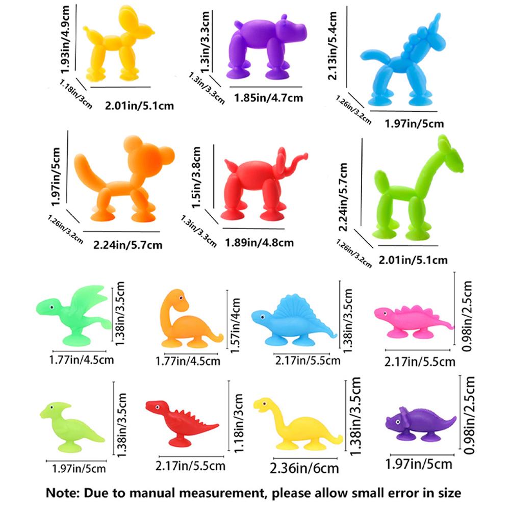 14 Stück Dinosaurier Saugnapf Spielzeug, Konstruktionsspielzeug für Kindergärten und Spielzimmer, Perfekt für die Badezeit und zum Spielen auf Reisen, Geschenk