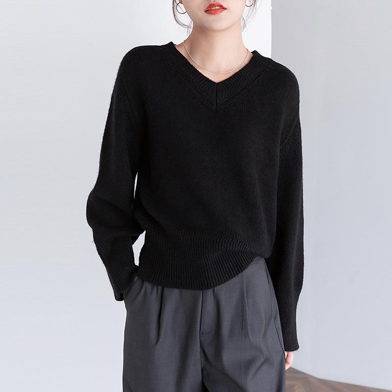 French V-Neck Sweater for Women Autumn Winter Japanese Lazy Style Retro High-End Knit Outer Wear Top