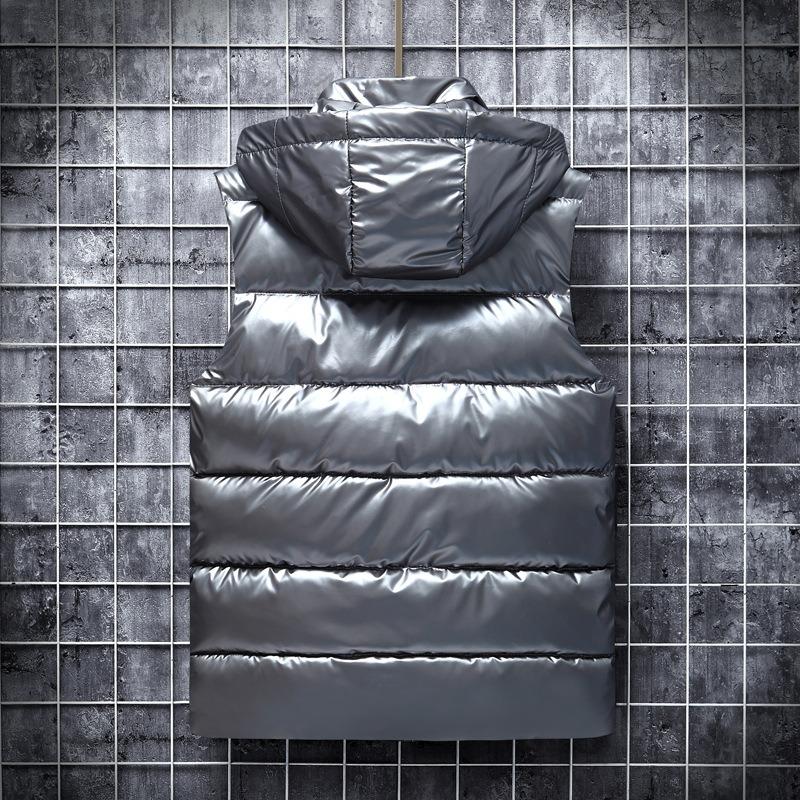 Nowa rozpinana kamizelka z kapturem z jasnej skóry męska i damska osobowość przystojna kamizelka ciepła pogrubiona młodzieżowy trend zima