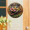 8 Inch Round Aluminum Welcome Sign, Floral Wheelbarrow Art for Home Wall Decor