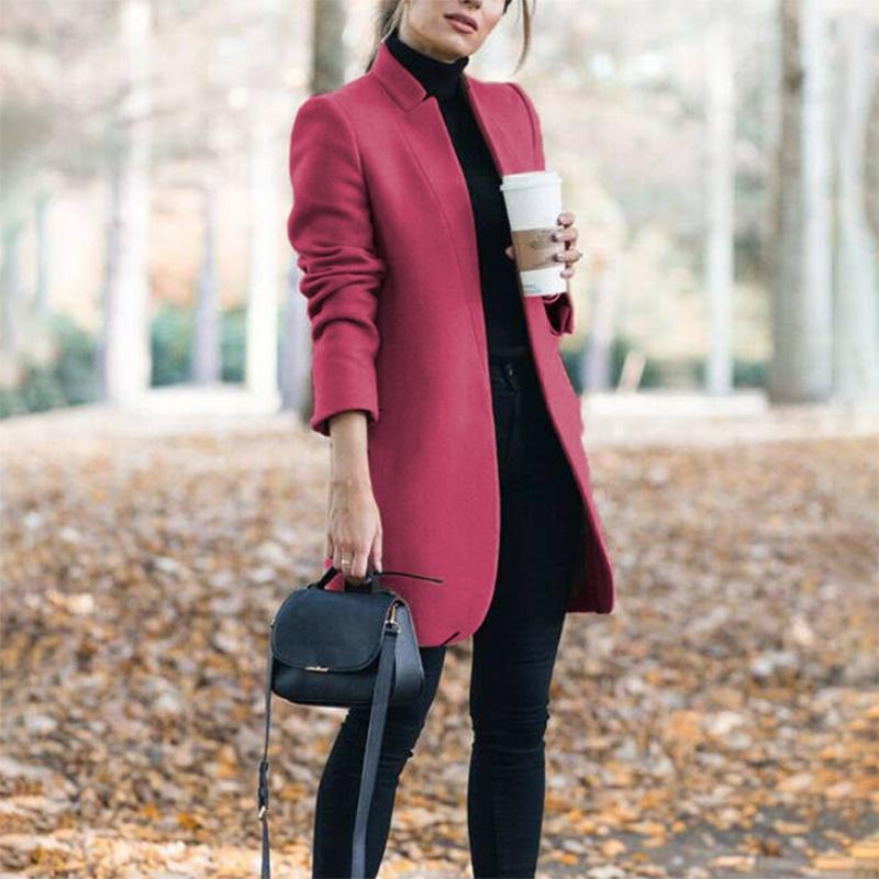 Overcoat Fashion Womens Trench Coat Ladies Solid Color Winter Warm Long Jacket