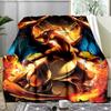 Fire Type Pokemon Team Flannel Fleece Blanket, Soft Warm Anime Monster Throw Blanket for Home, Cinderace Gift