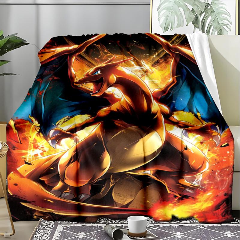 Fire Type Pokemon Team Flannel Fleece Blanket, Soft Warm Anime Monster Throw Blanket for Home, Cinderace Gift