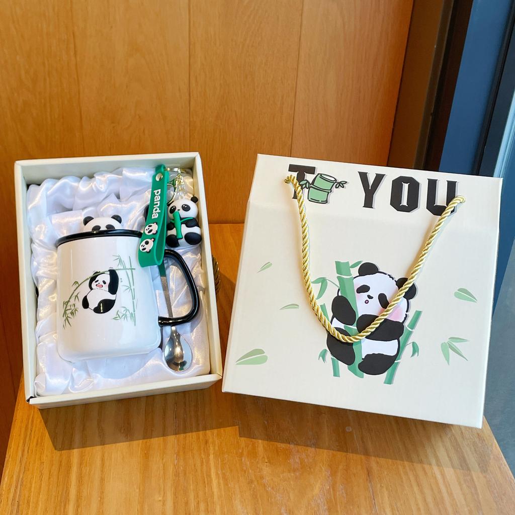 Mug with Lid Spoon 2025 New Female Panda Cup Souvenir Ceramic Water Cup Coffee Cup