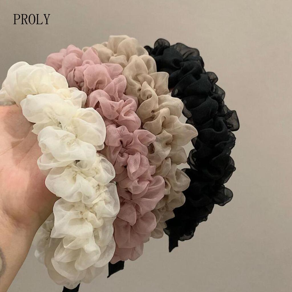 PROLY New Fashion Women Headband Wide Side Mesh Flower Hairband Pleated Turban Casual Soft Headwear Hair Accessories