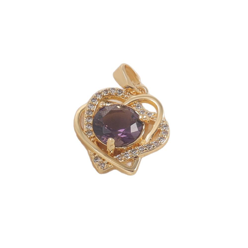 Heart-Shaped Purple Gemstone Gold Pendant Necklace with Diamonds