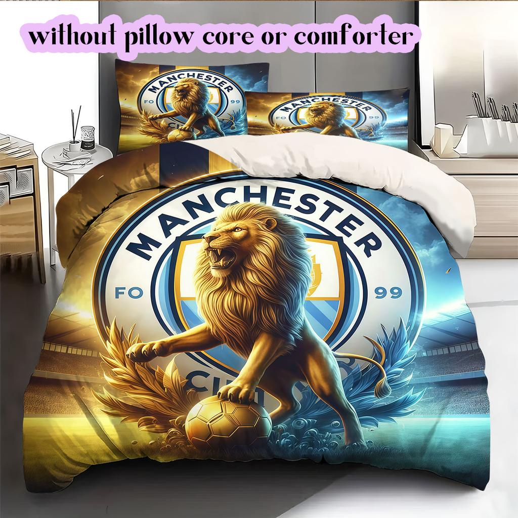 Manchester City Football Soccer Pattern Bedding,Quilt Set Quilt Cover Pillowcase Home Birthday Gift (1*duvet Cover+2*pillowcase,without Core)