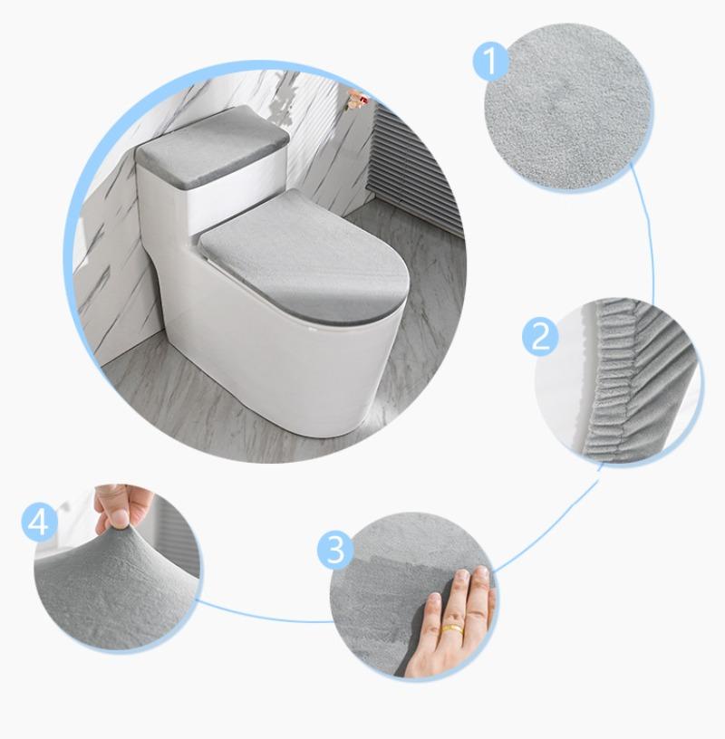 Stretch Velvet Toilet Lid Cover and Toilet Tank Lid Cover, Bathroom Toilet Lid Cover Set with Elastic Bottom, Machine Wash
