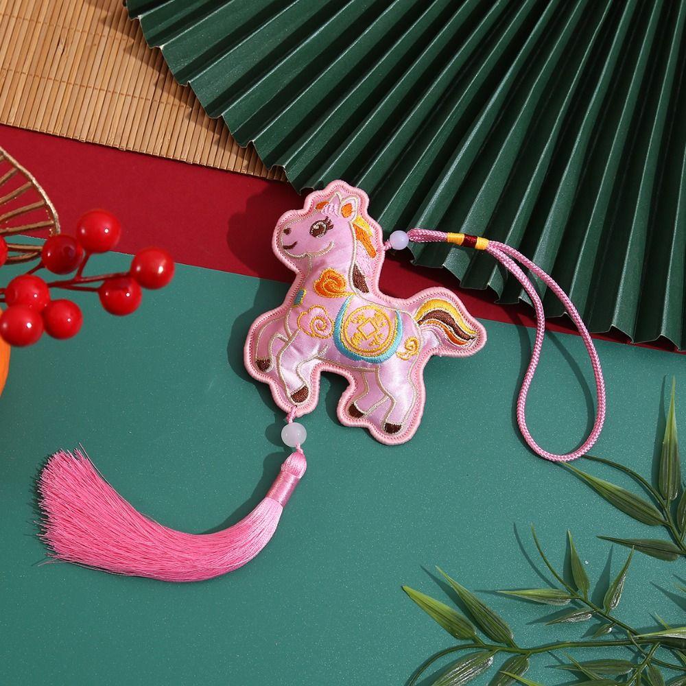 Chinese Style Pony Embroidered Pendant Spring Festival Zodiac Mascot Horse Hanging Decoration Keychain Tassel