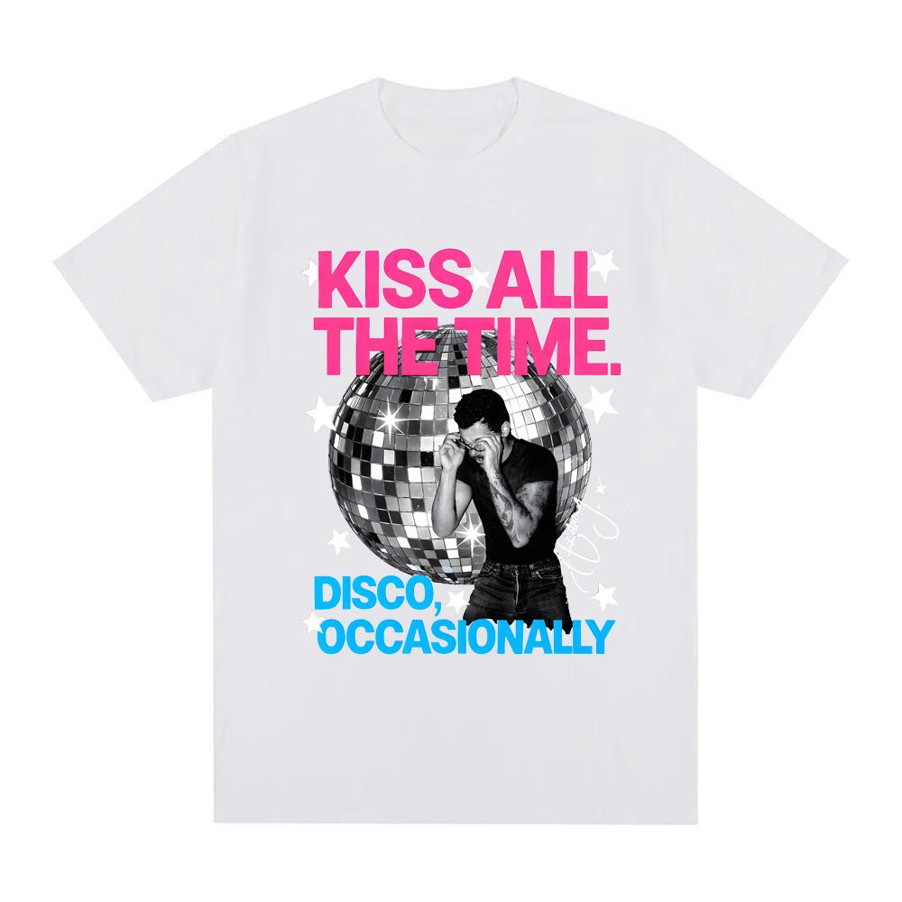 2026 Лето ГарриСтиль Целуй Все Время Диско Иногда, Диско-Шар, Любовь В Туре Классическая Футболка Высокое Качество Удобная XS белый