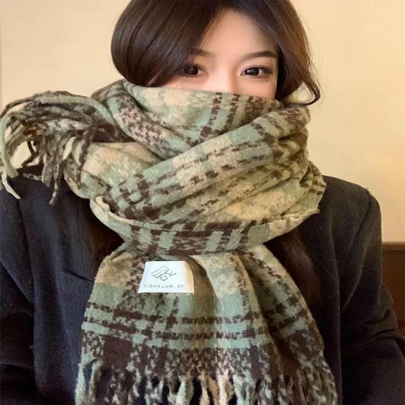 Autumn And Winter Plaid Scarf Thickened Imitation Cashmere Shawl Female Student Couple Warm Scarf