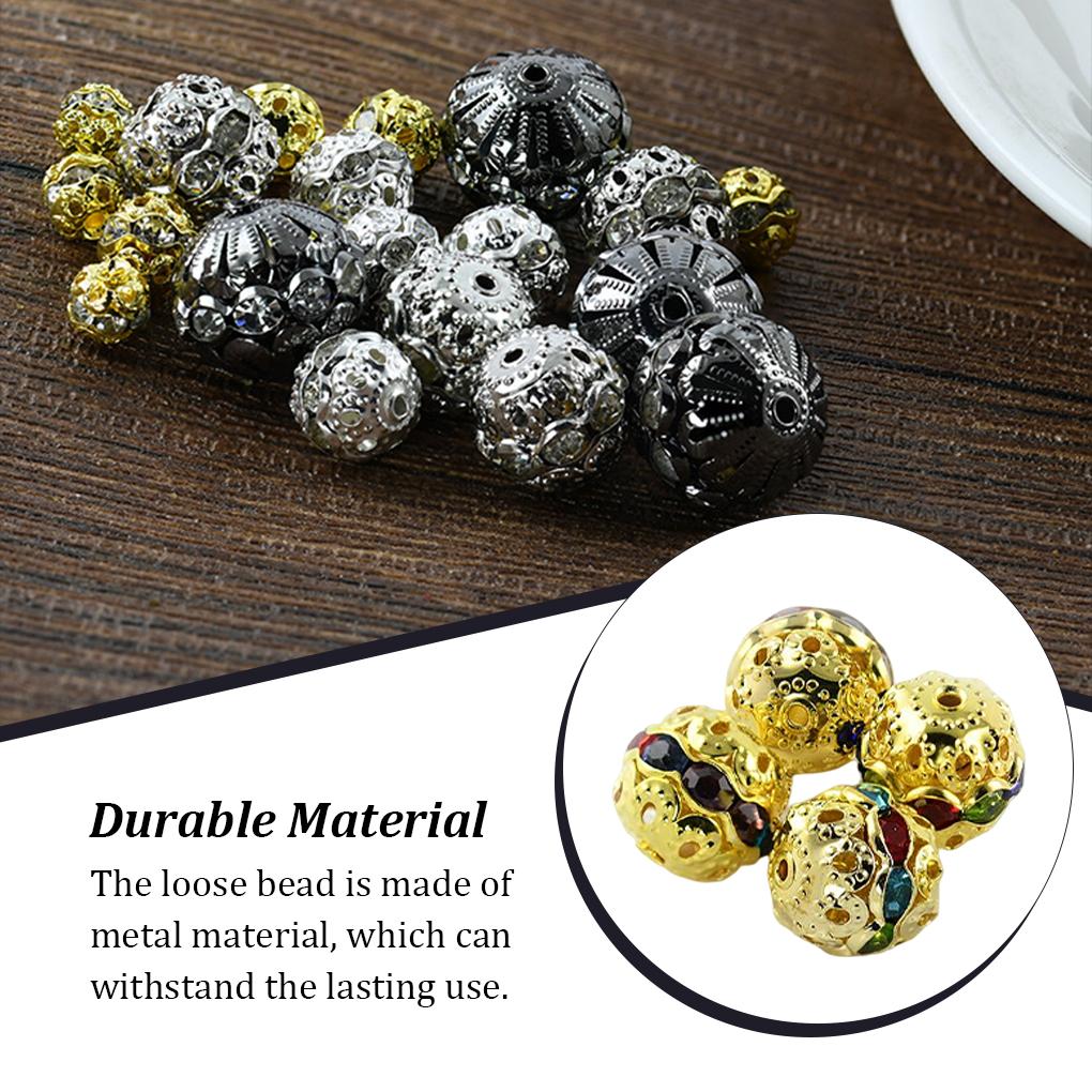 100 Pieces Rhinestone Beads with Holes Polishing Metal Round Ball Bead Popular Accessories Jewelry Supplies Making Parts