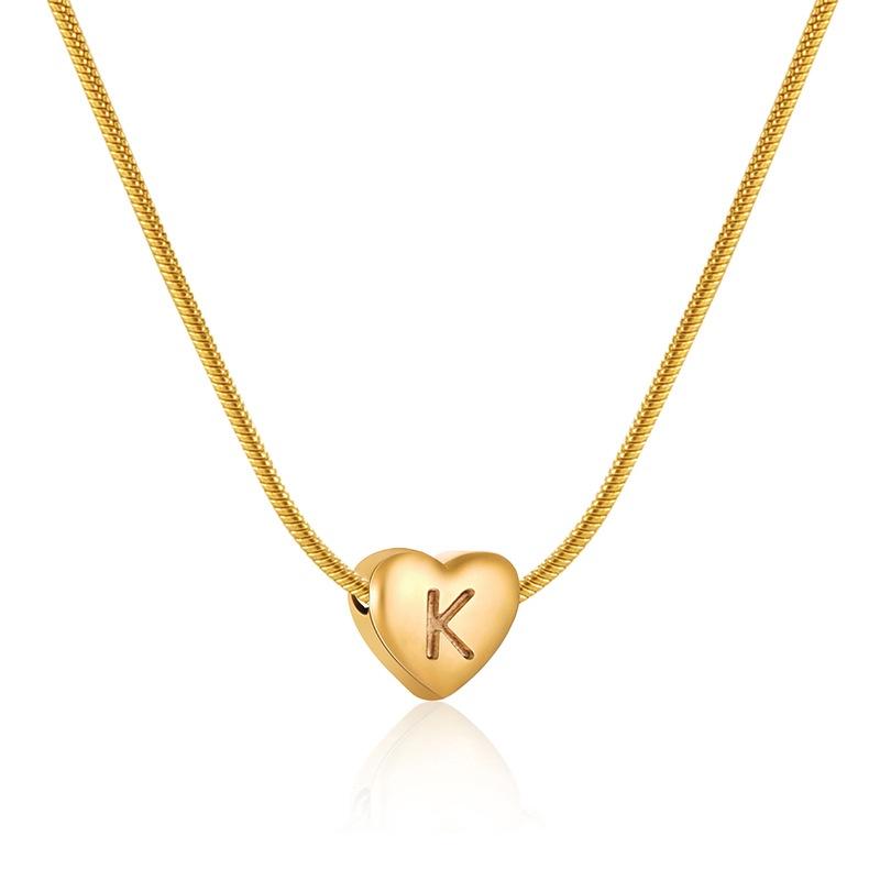 Plated Gold 18k Stainless Steel Heartshaped Alphabet Pendant Necklace For Women Fashionable And Versatile Snake Bone Lett Chain