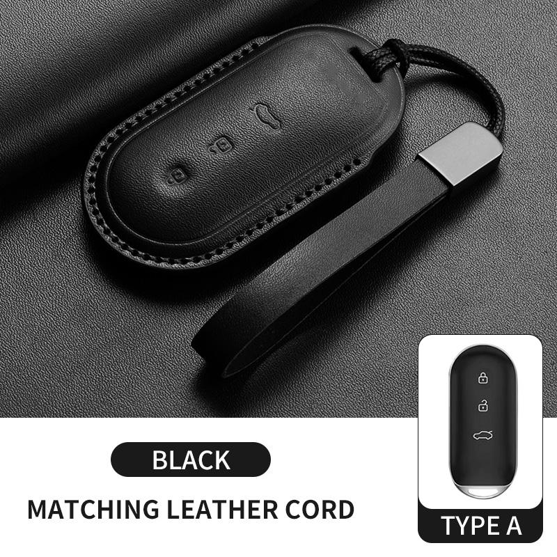 Fit For Huawei Aito M5 M7 M8 M9 - Genuine Genuine Leather Auto Smart Key Fob Cover Case Keyless Protector Housing Mount Key Ring Keyring