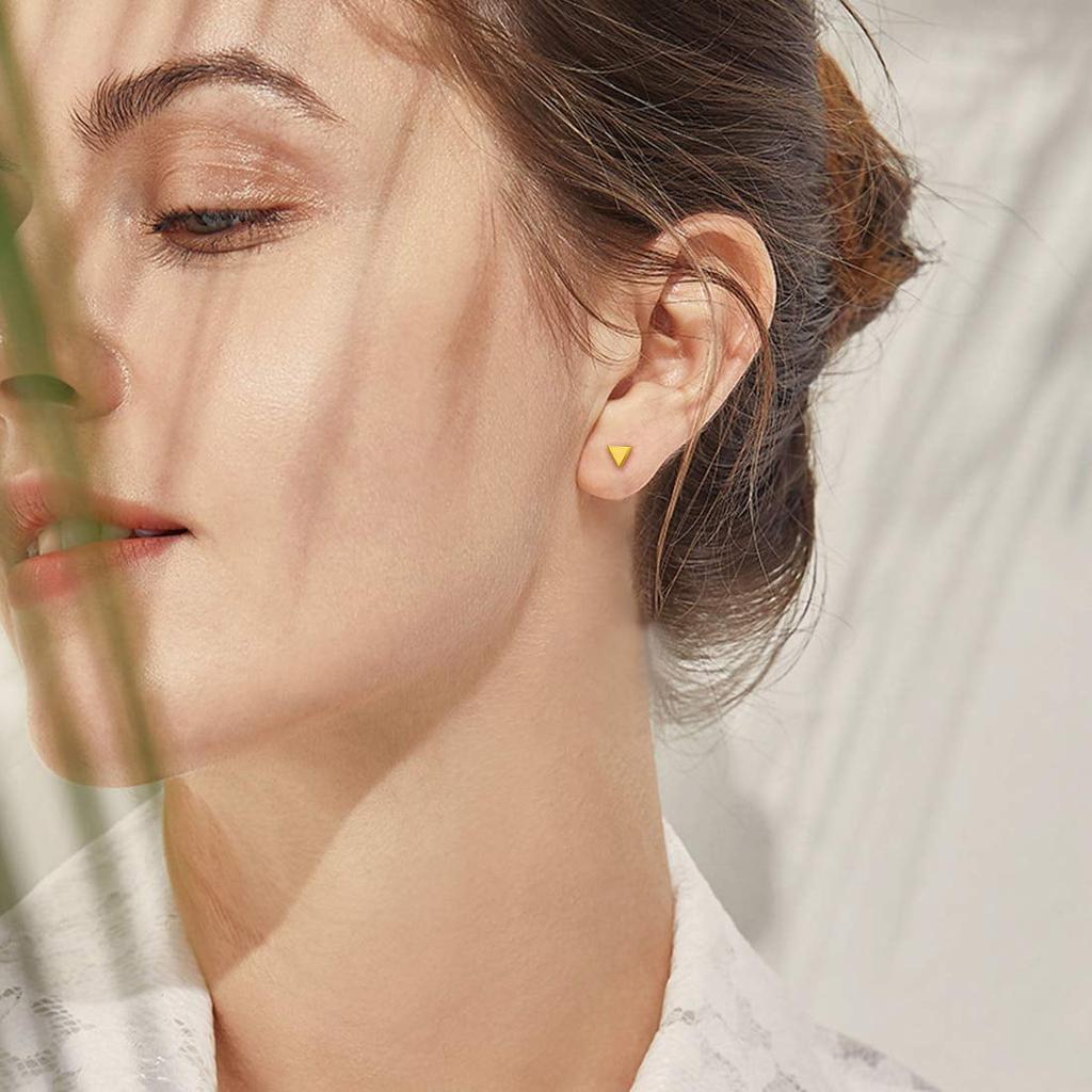 925 Sterling Silver Gold Vermeil Triangle Stud Earring