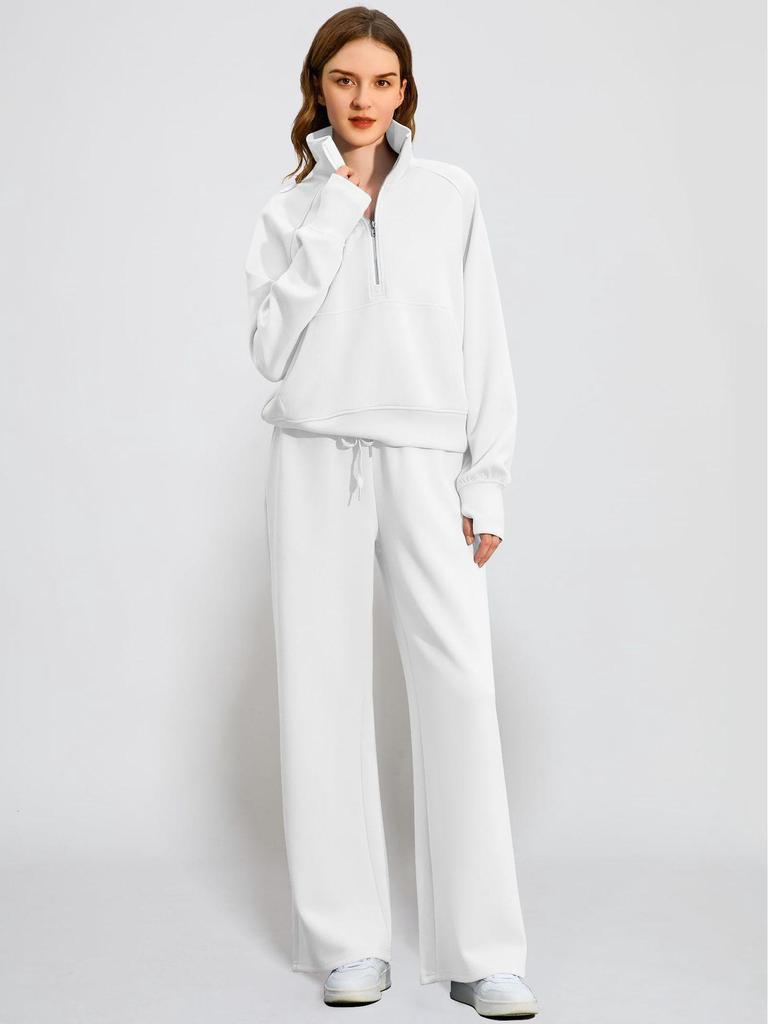 2025 Oversized Half-Zip Sweatshirt & Wide-Leg Sweatpants Women's Two-Piece Casual Set