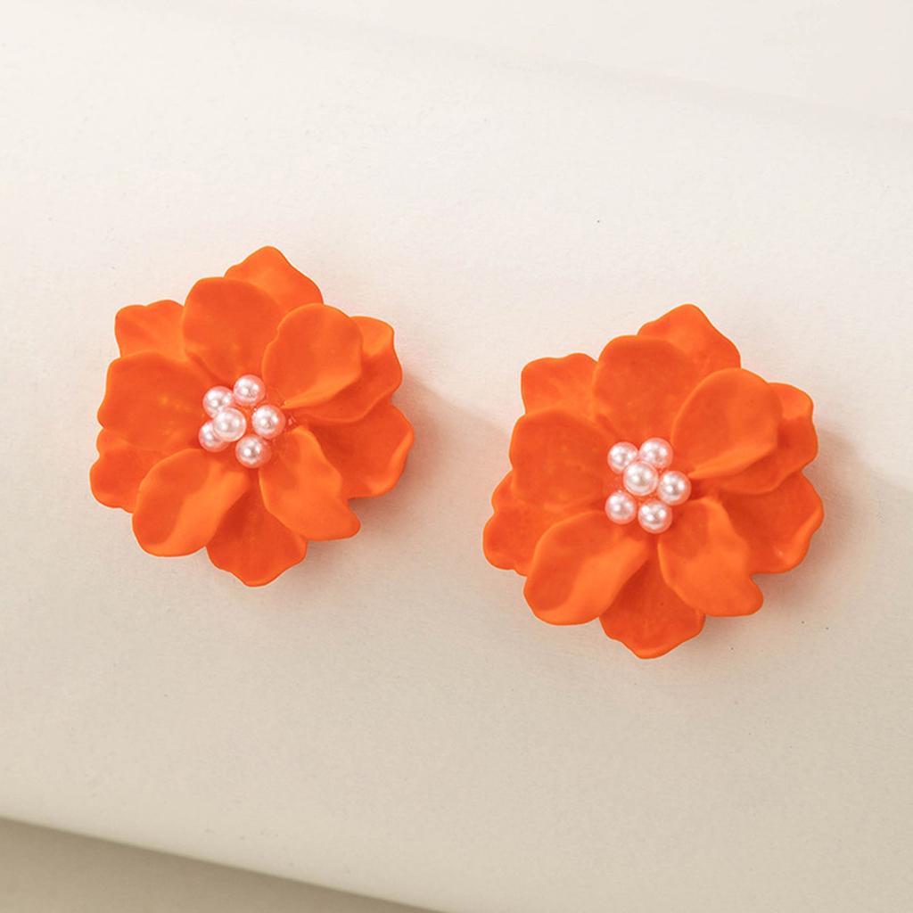 Trendy Camellia Stud Earring Exaggerated Versatile Flower Earrings For Women Summer Outdoor Ear Decoration Accessories 1 Pair