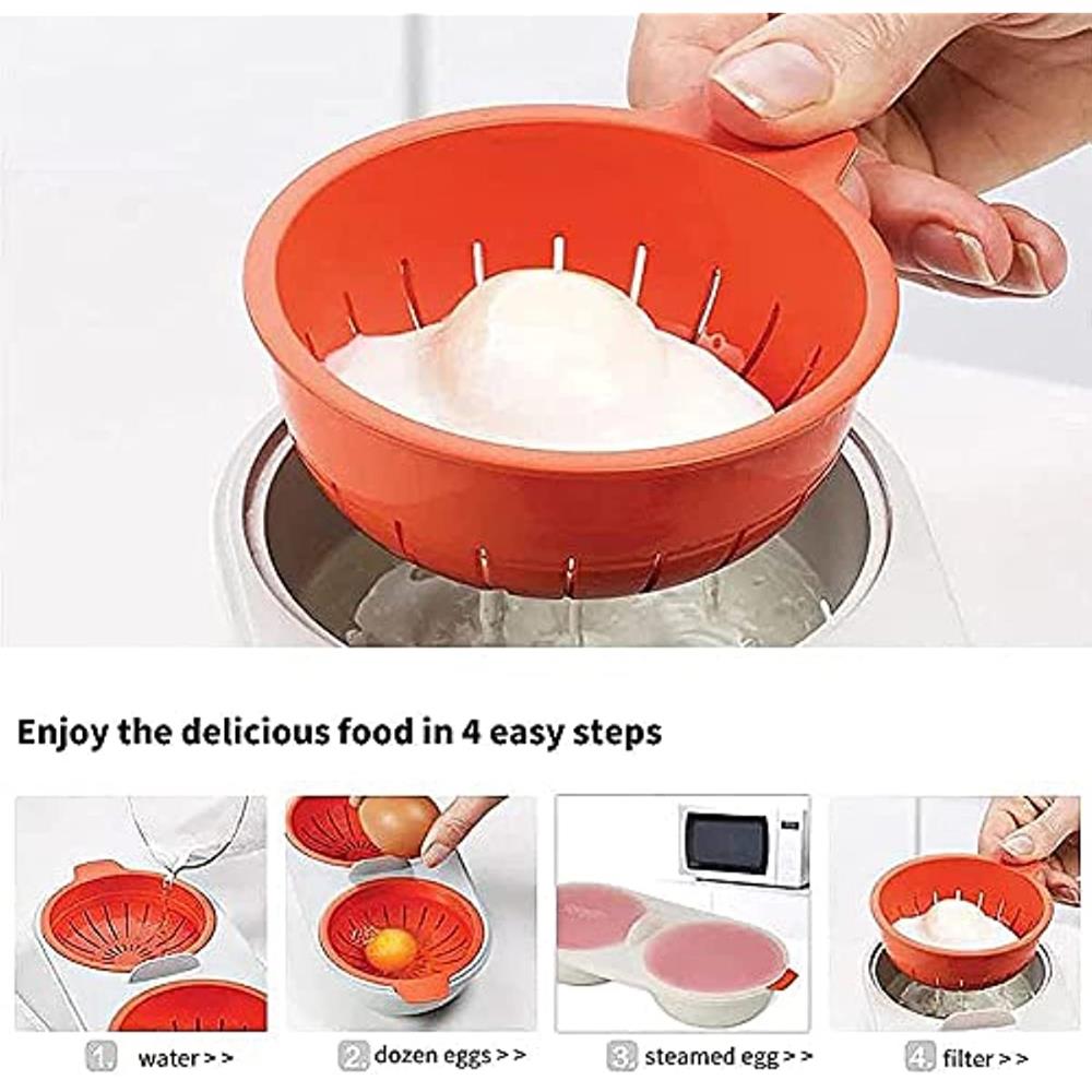 One Set Of Microwave Eggs Poacher Microwave Double Egg Boiler 2 Cups Design Cookware Kitchen Tools 2