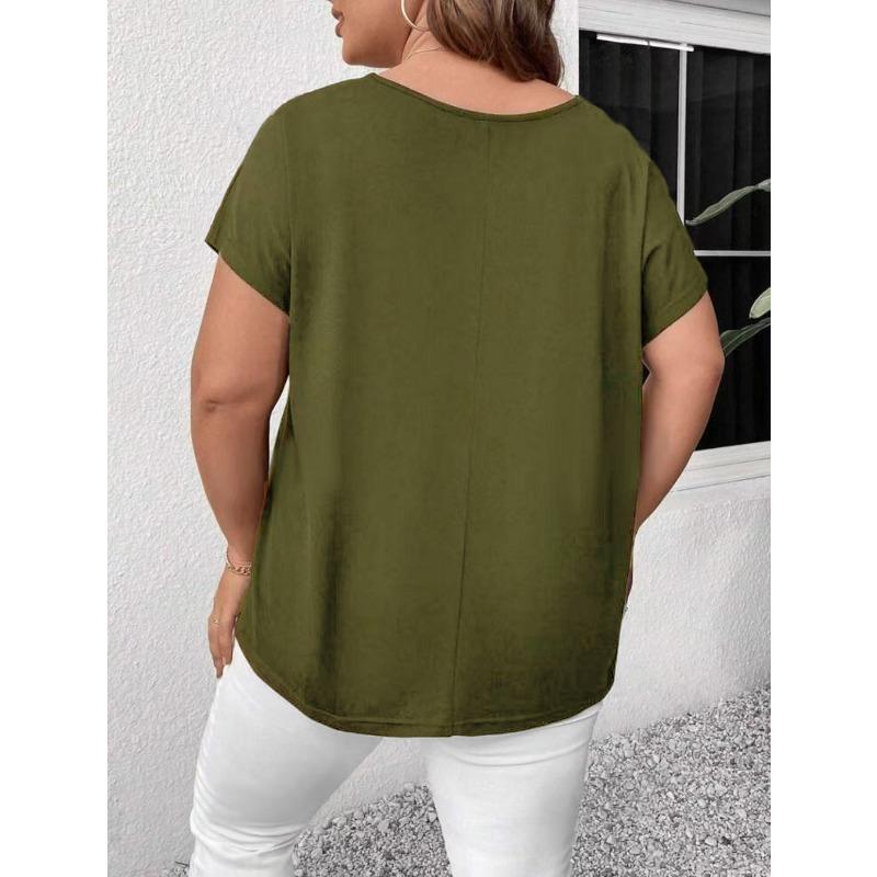 Women Plus Size Solid Cross Strap Short Sleeve T Shirt