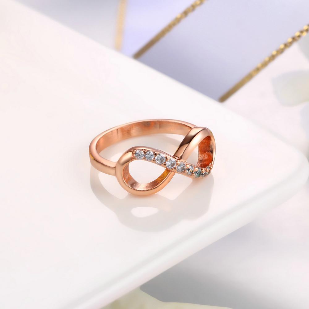Design Infinity Rings for Women Rose Gold Color Crystal Zircon Couple Statement Ring for Female Fashion Jewelry Accessories R407
